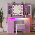 Makeup Vanity Desk with Mirror and Lights - Large Pink Purple Vanity