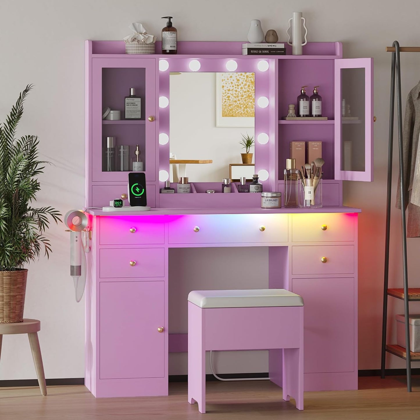 Makeup Vanity Desk with Mirror and Lights for Stylish Storage