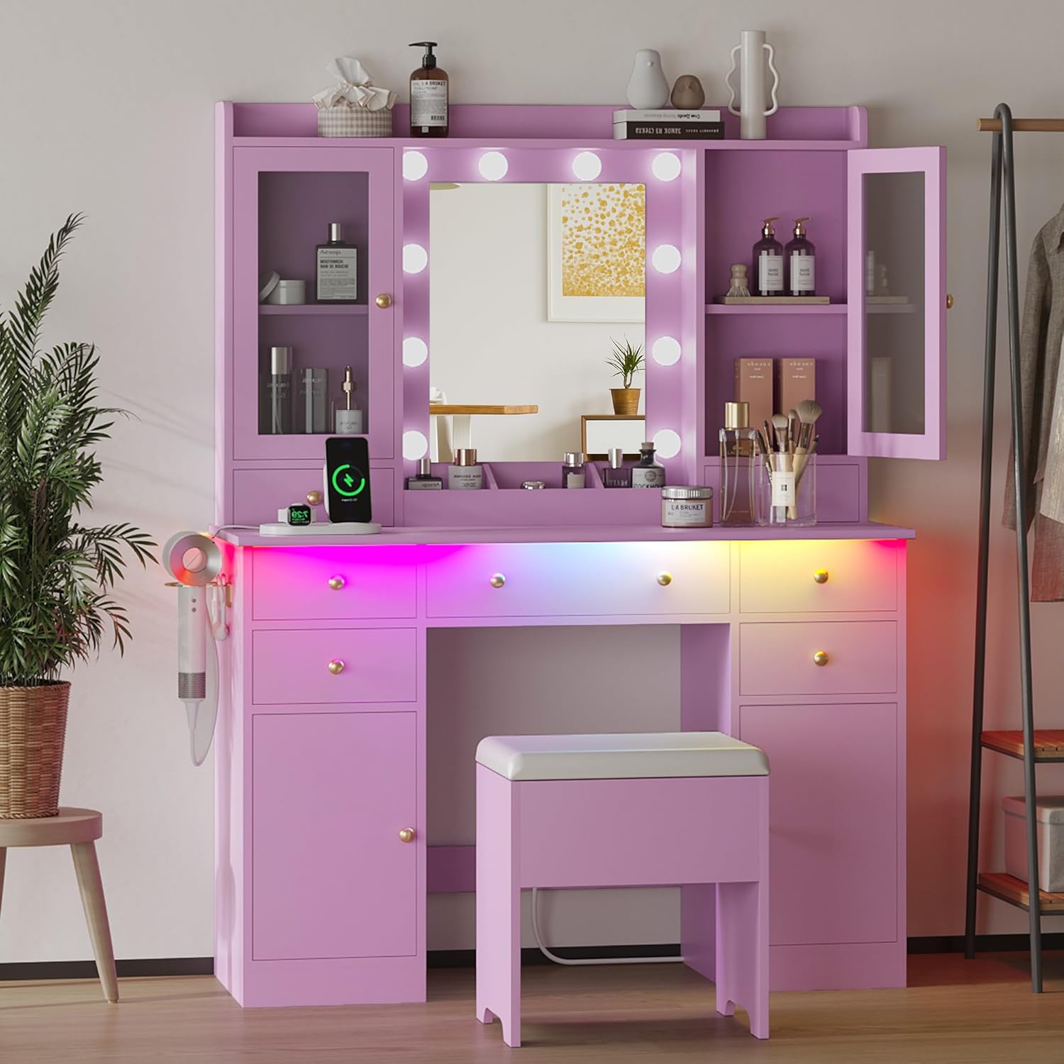 Makeup Vanity Desk with Mirror and Lights for Stylish Storage