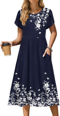Zeagoo Women Summer Short Sleeve Midi Dress with Pockets - Flowy NOTE