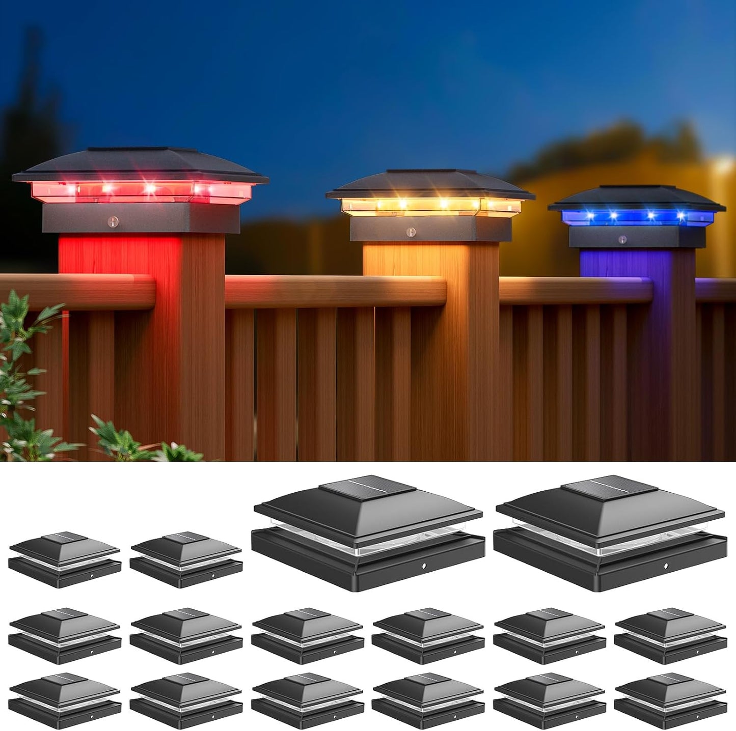 APONUO Solar Post Cap Lights - Color Changing RGB for Fences