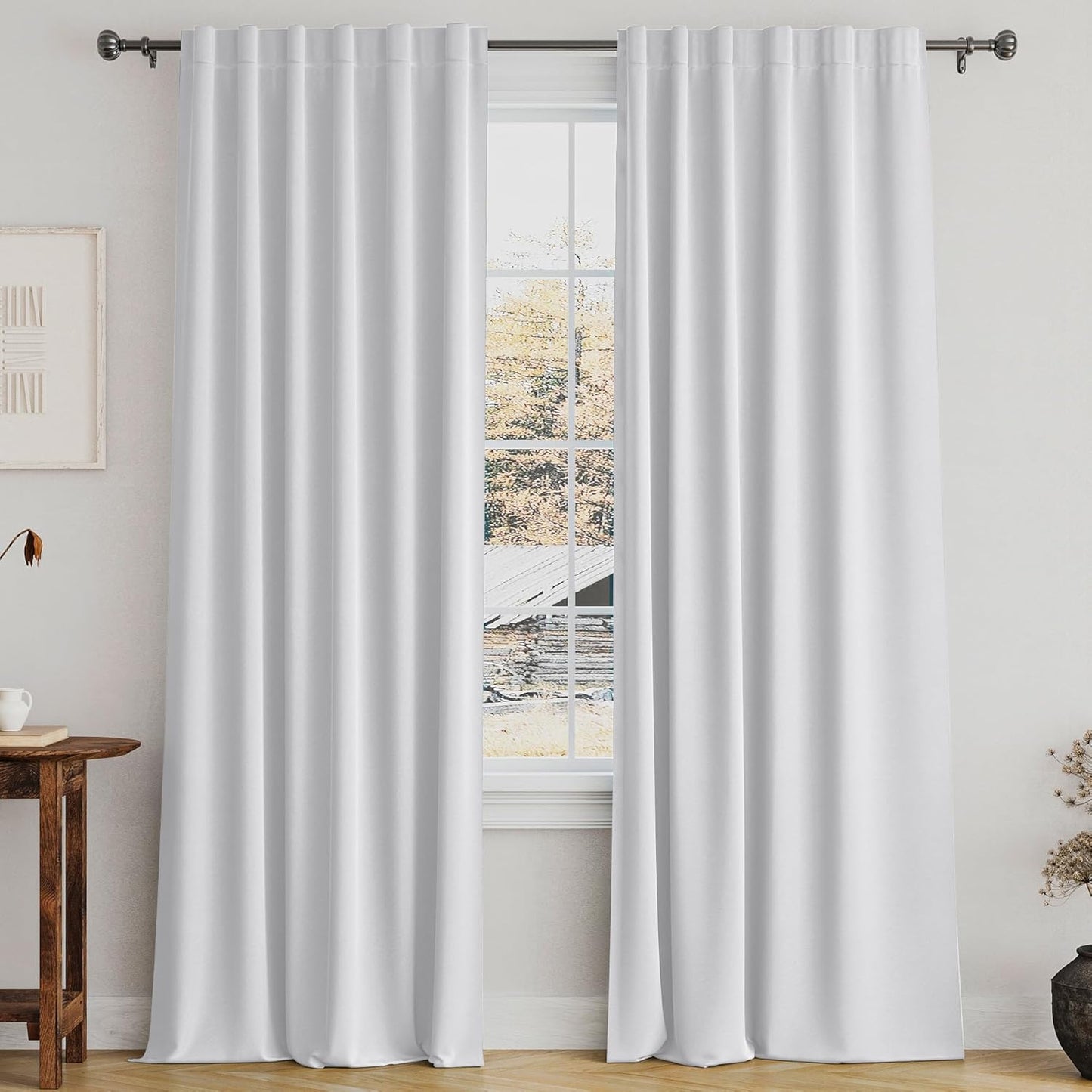Turquoize White Curtains 100% Blackout for Bedroom 96 Inch