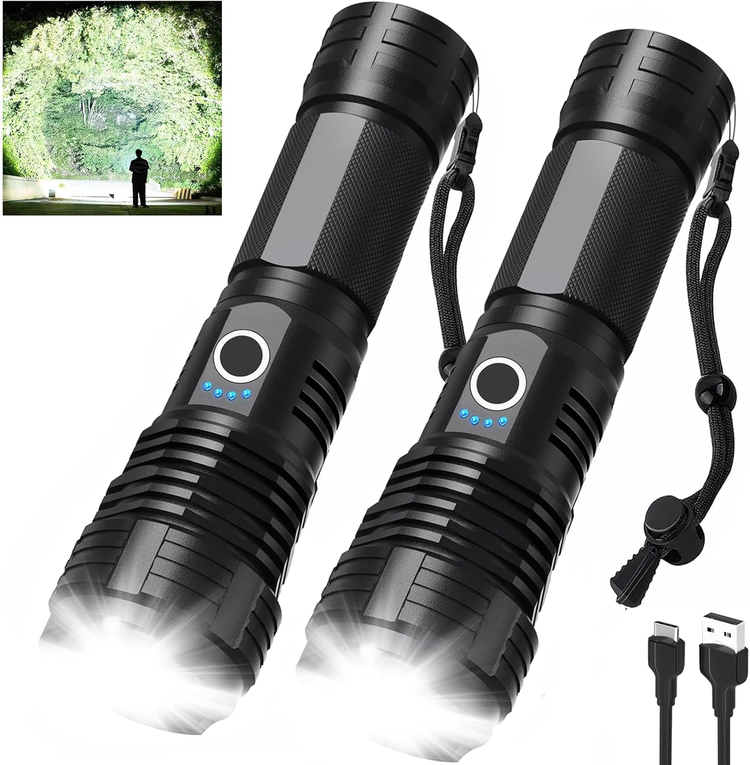 90000 Lumen Flashlights LBE Rechargeable 2 Pack for Home 18H