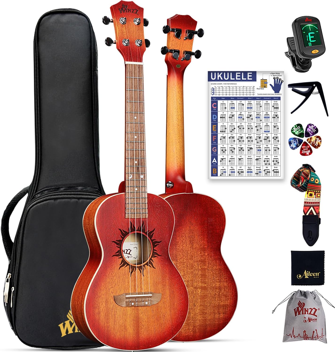 Winzz Tenor Ukulele Beginner Set for Adults, 26 Inch Mahogany