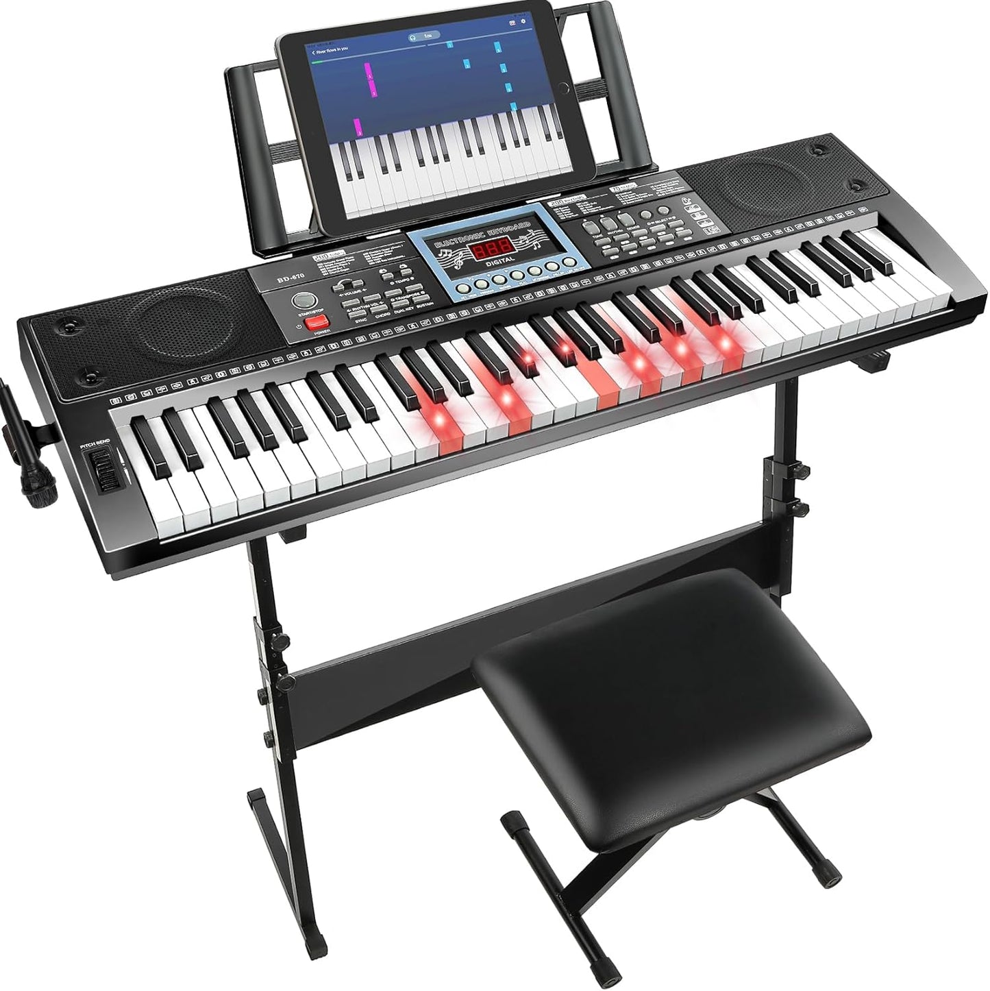 VEIYOUMO 61-Key Keyboard Piano: Lighted Keys, 200 Tones, Metronome