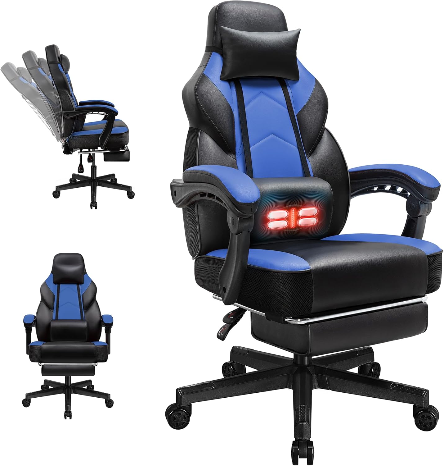 DL-win Blue Gaming Chair: Massage Lumbar & Footrest