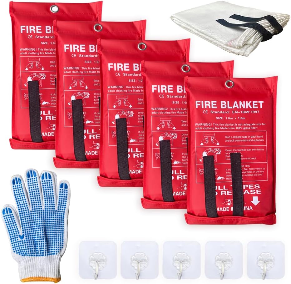 5 Pack Fire Blanket for Emergency Safety and Flame Retardant Use