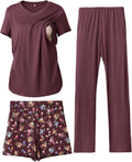Maternity Nursing Pajamas Set 3 Piece V Neck Breastfeeding PJs