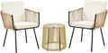 Patio Rattan Bistro Set with Cushions and Tempered Glass - Cozy