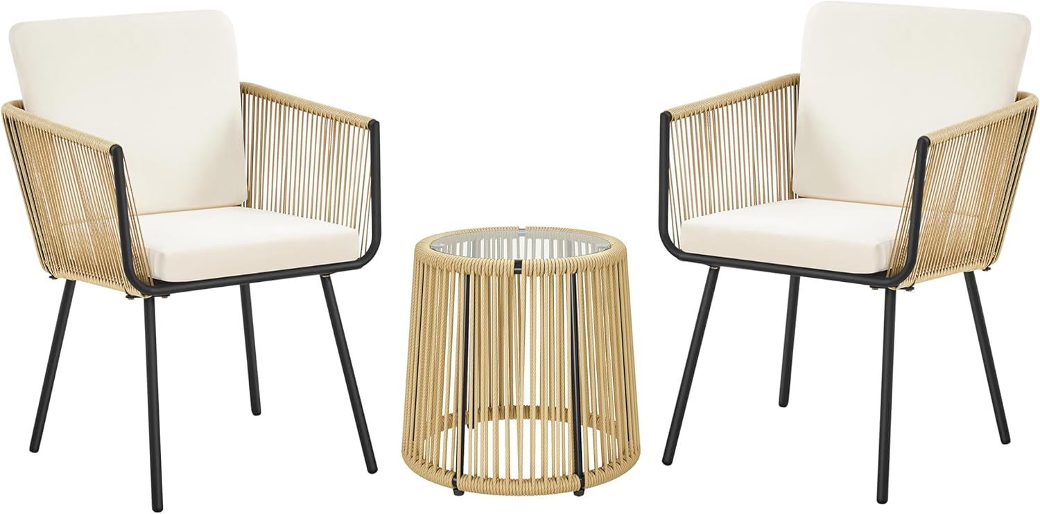 Yaheetech 3 Piece Patio Rattan Bistro Set for Outdoor Relaxation