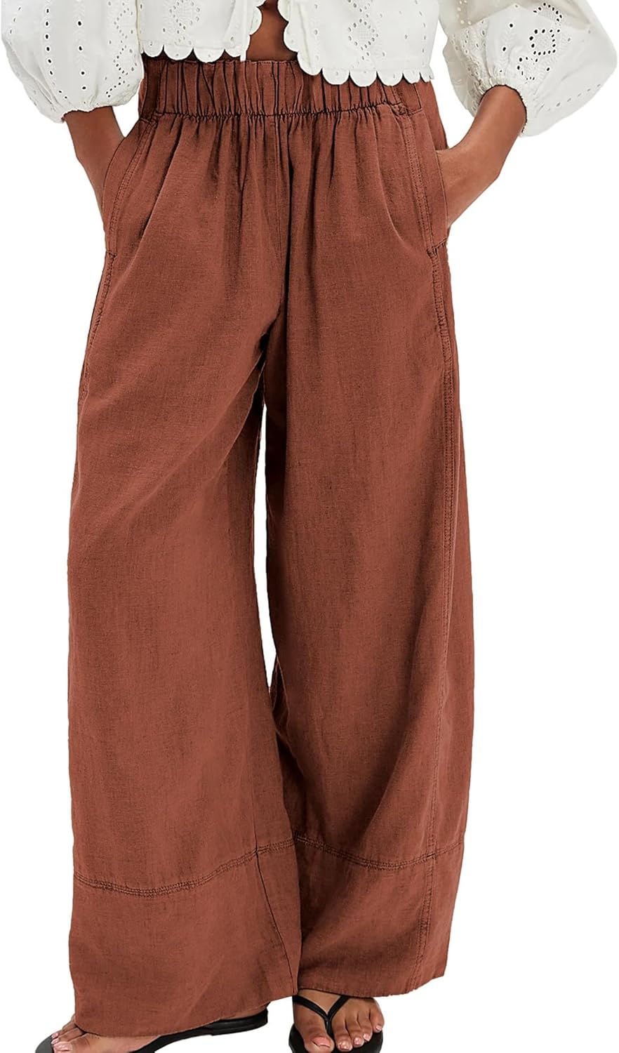 Wide Leg Linen Pants for Women - Casual Palazzo Beach Style