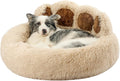 Paw Shape Calming Pet Bed 32 in Round Donut - Plush Faux Fur
