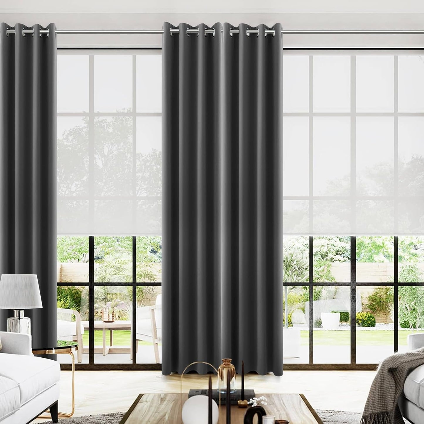 KOUFALL Dark Grey Tall Curtains 120 Inch Length for Living Room