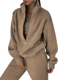 Women Fleece Half Zip Sweatsuit 2-Piece Joggers Set - Warm Fit