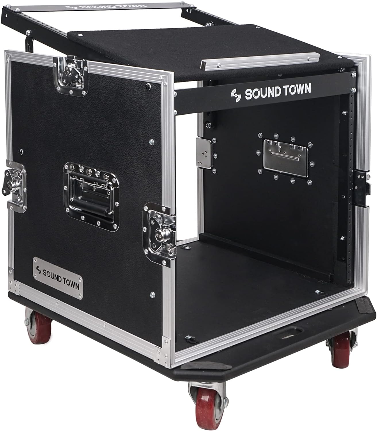 Sound Town Enhanced 10U PA DJ Pro Audio Rack Case with Mixer Top