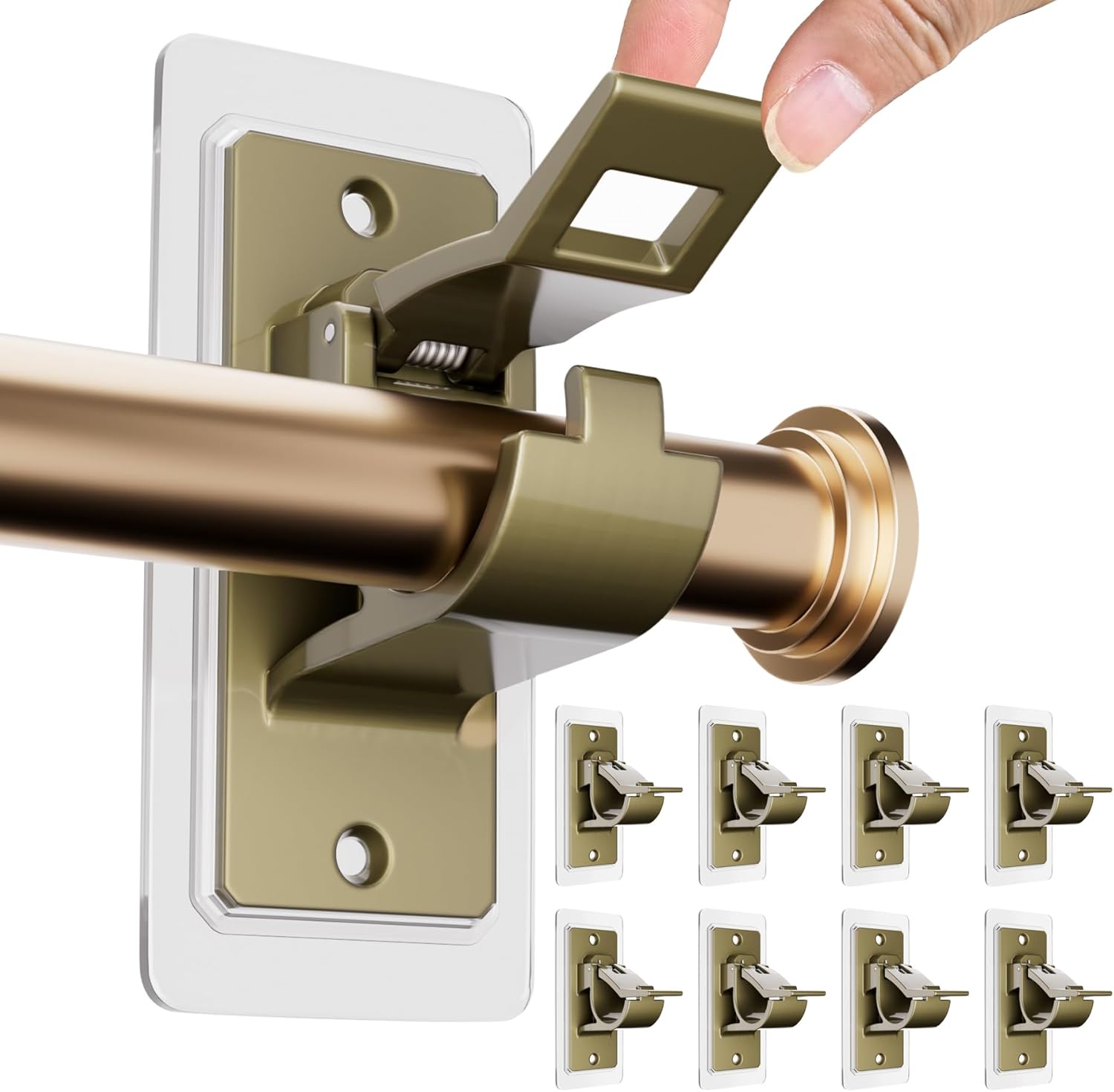 No Drill Curtain Rod Holder Set - 8 Pack Adjustable Hooks