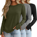 Women's 3 Pack Long Sleeve Thumb Hole Tunic Tops - Cotton Comfort