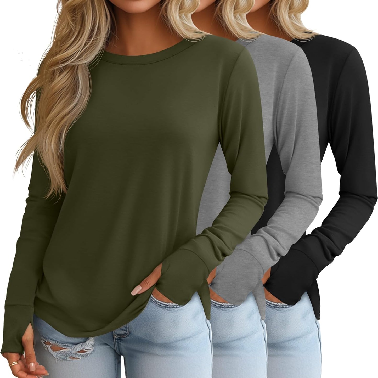 Huukeay Women's Long Sleeve Shirts with Thumb Holes for Style