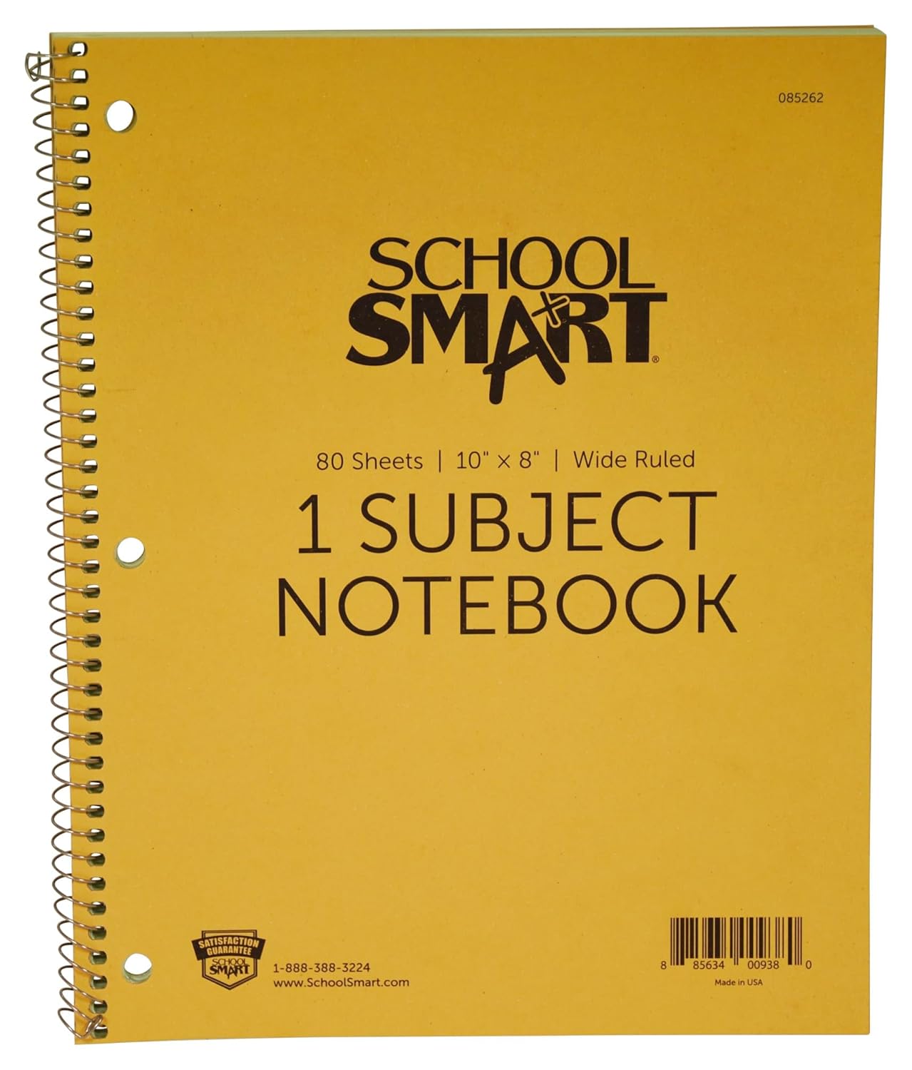 School Smart 1 Subject Wide Ruled Notebook, 10x8 - No More Tearing Pages!