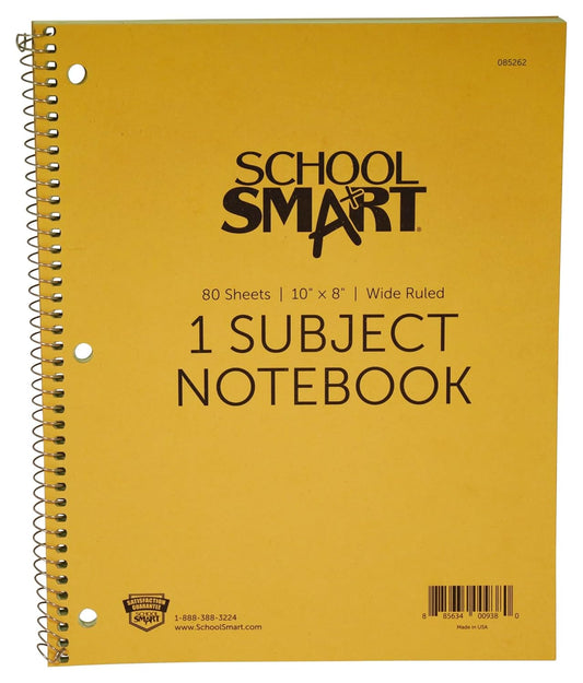 School Smart 1 Subject Wide Ruled Notebook, 10x8 - No More Tearing Pages!