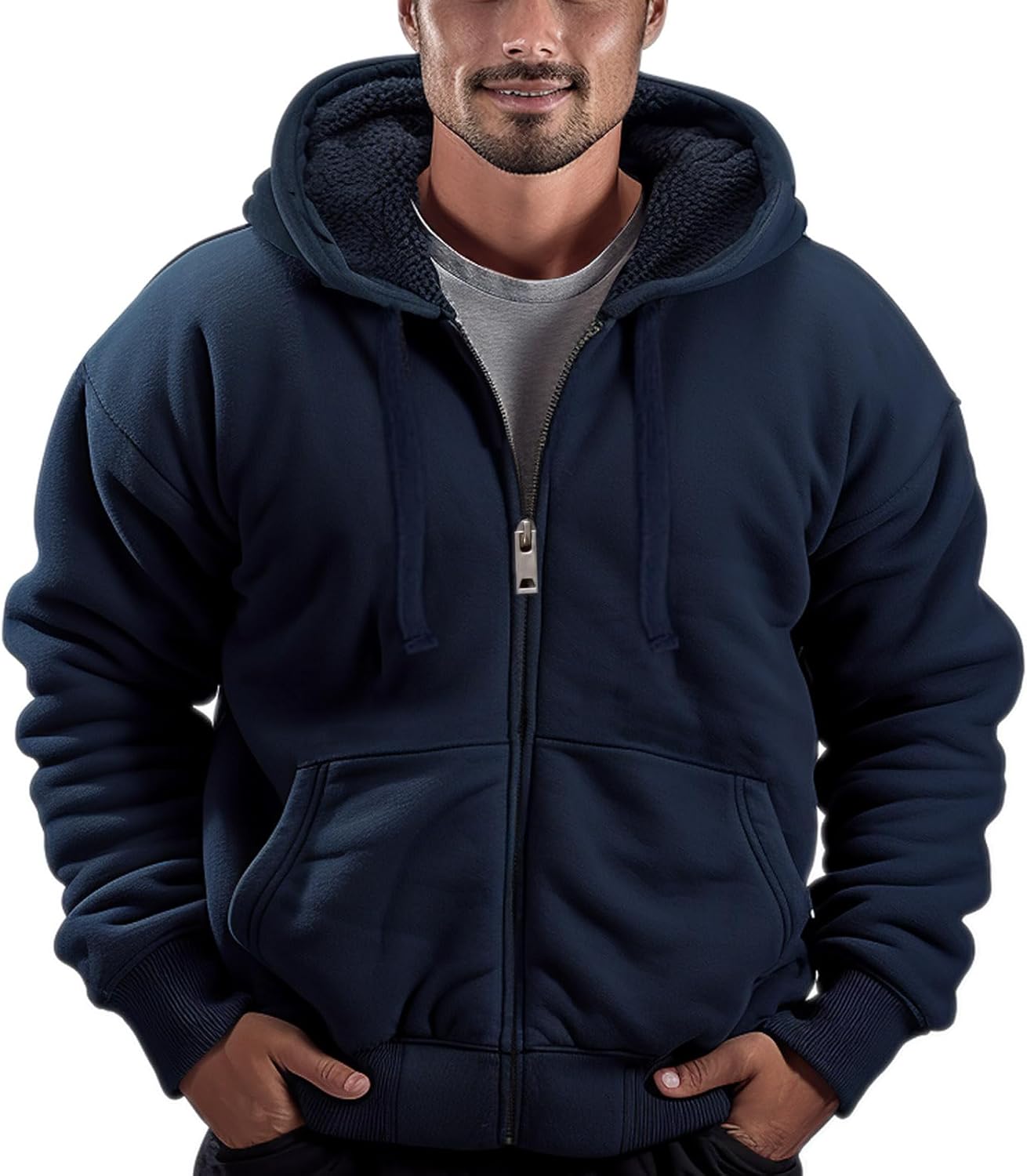 Sherpa Lined Hoodies for Men Heavyweight Full Zip Sweatshirt