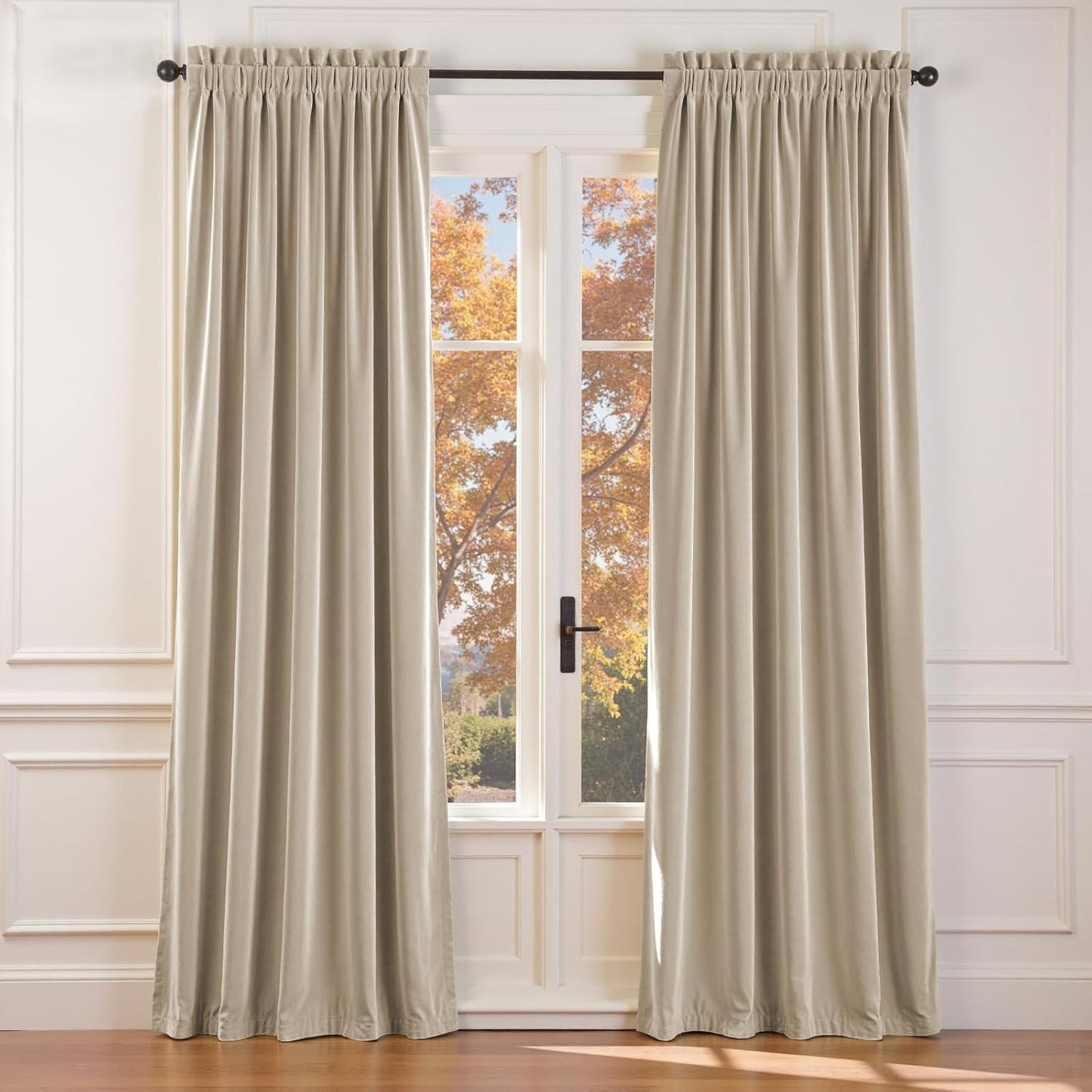 Lazzzy Beige Velvet Blackout Curtains for Luxurious Living Spaces