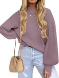 Womens Casual Turtleneck Lantern Sleeve Ribbed Sweater - Oversized Fit
