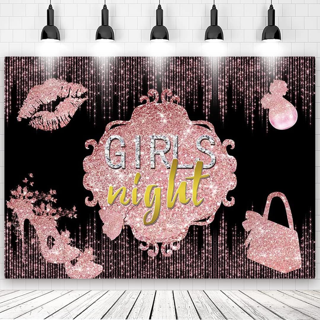 10x6ft Girls Night Backdrop for Party Rose Gold & Black Decor
