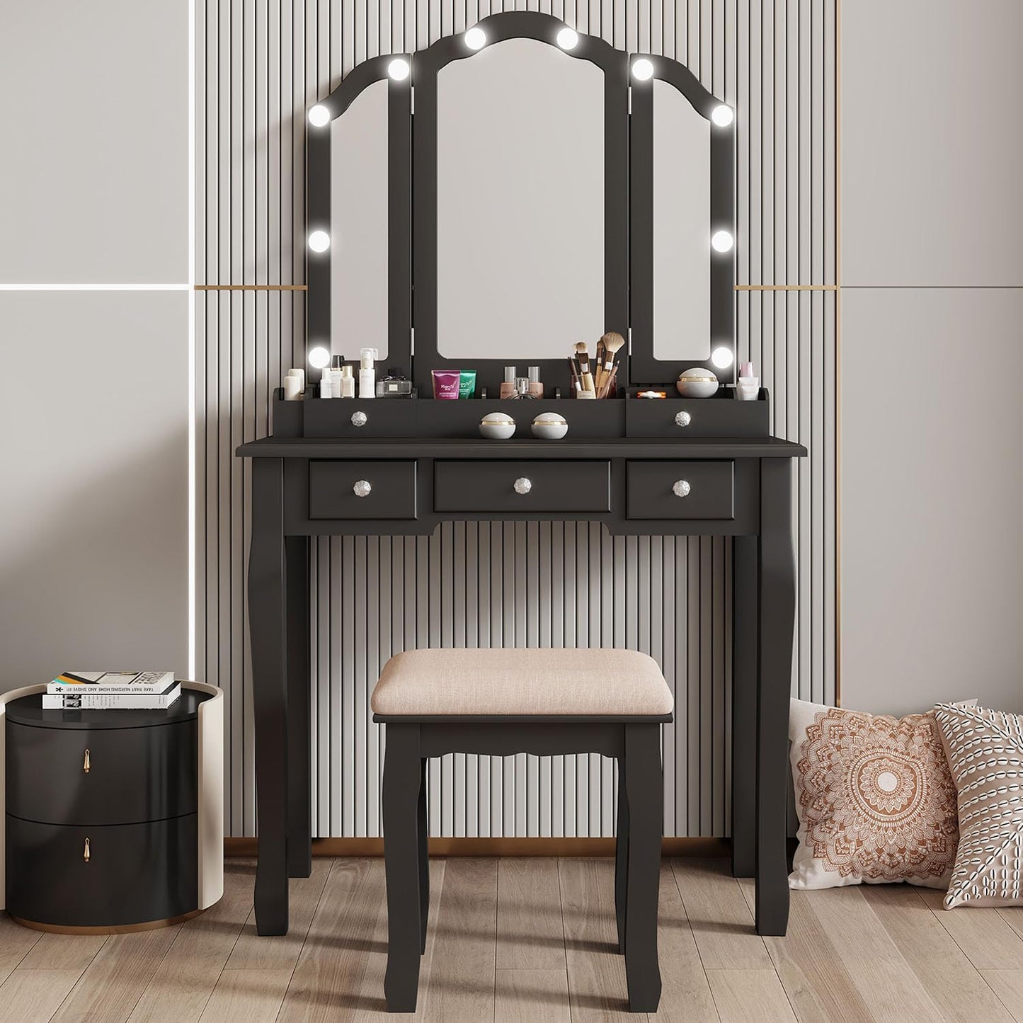 Stylish Vanity Desk with Mirror and Lights for Makeup Lovers