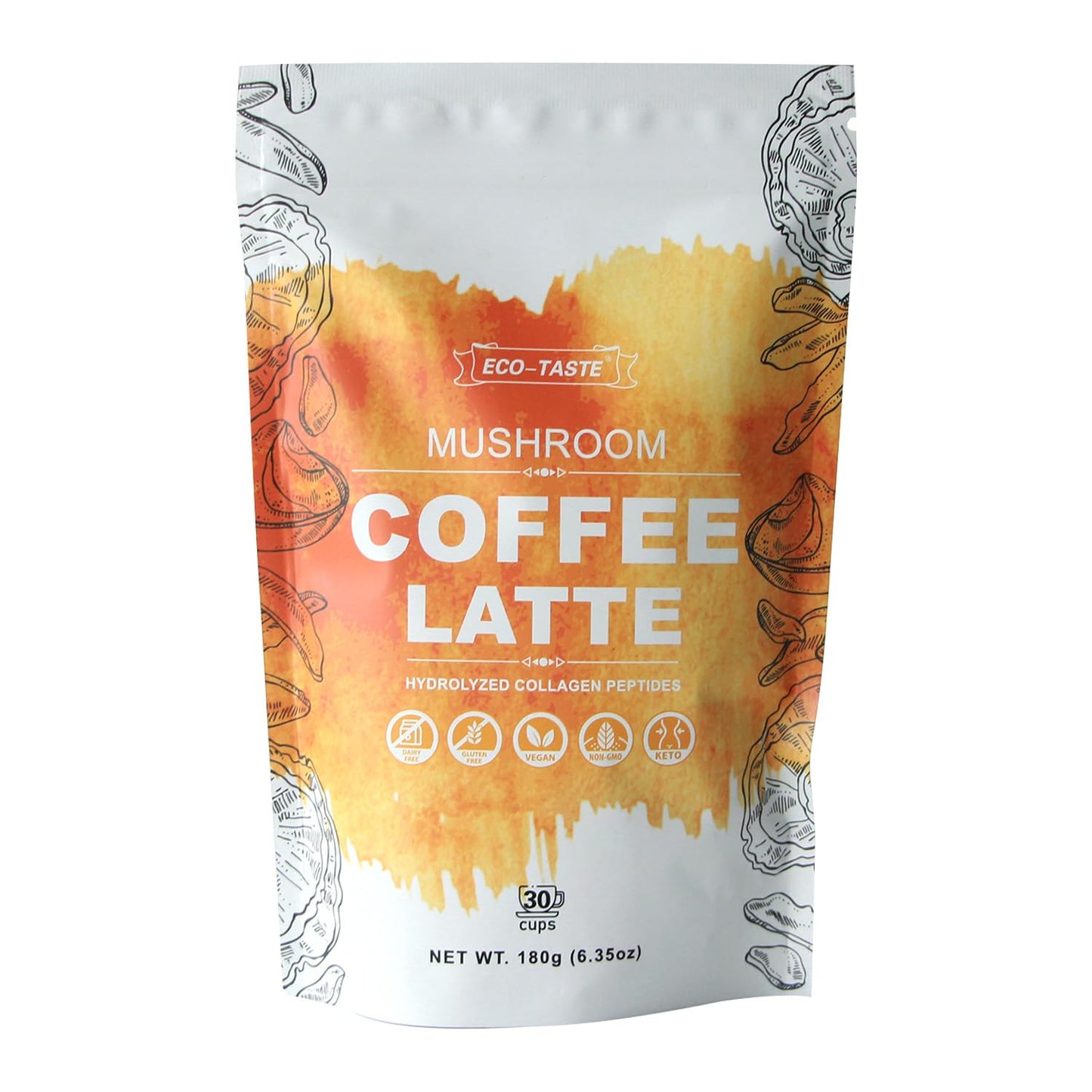 Collagen Boosted Mushroom Latte - 30 Servings, Enhanced Focus & Energy
