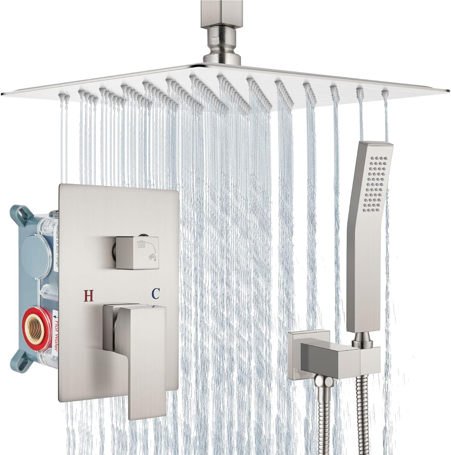 Aolemi Ceiling Mount Shower System with Rain Shower Head and Handheld
