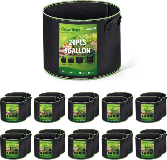 Delxo 20 Pack 5 Gallon Grow Bags for Healthy Plant Growth