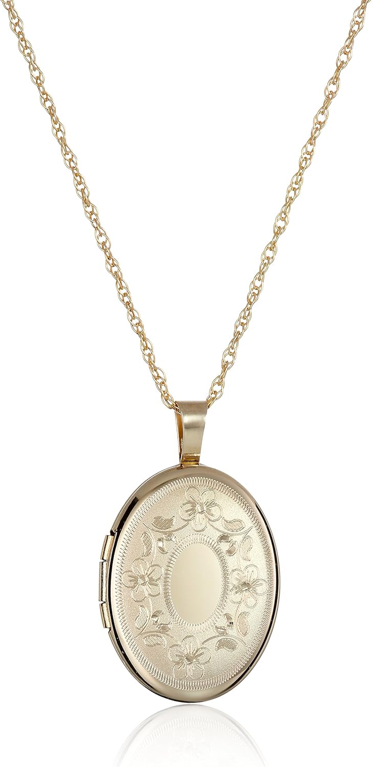 Oval Hand Engraved Locket Necklace in 14k Gold-Filled Design