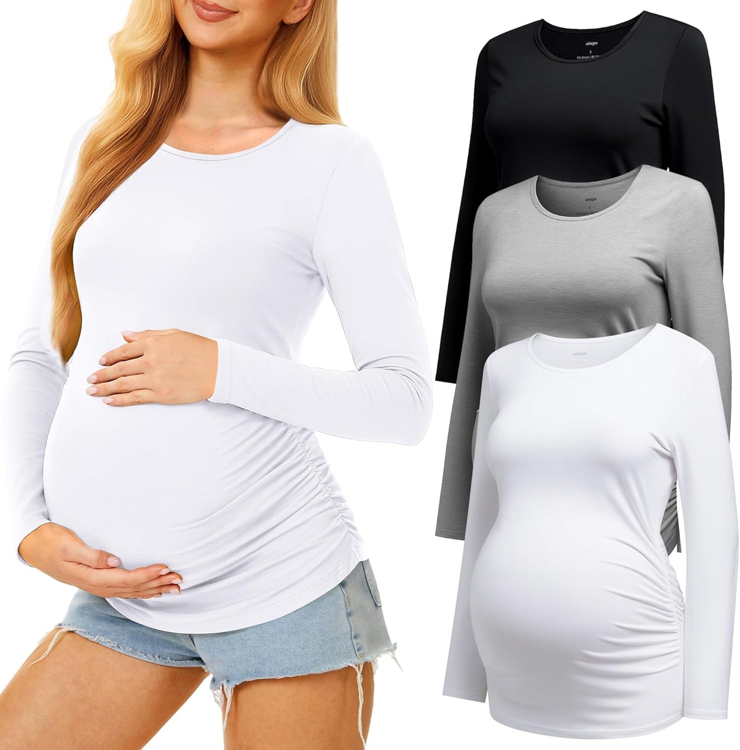 Maternity Shirts Long Sleeve Pregnancy Top for Women - 3 Pack