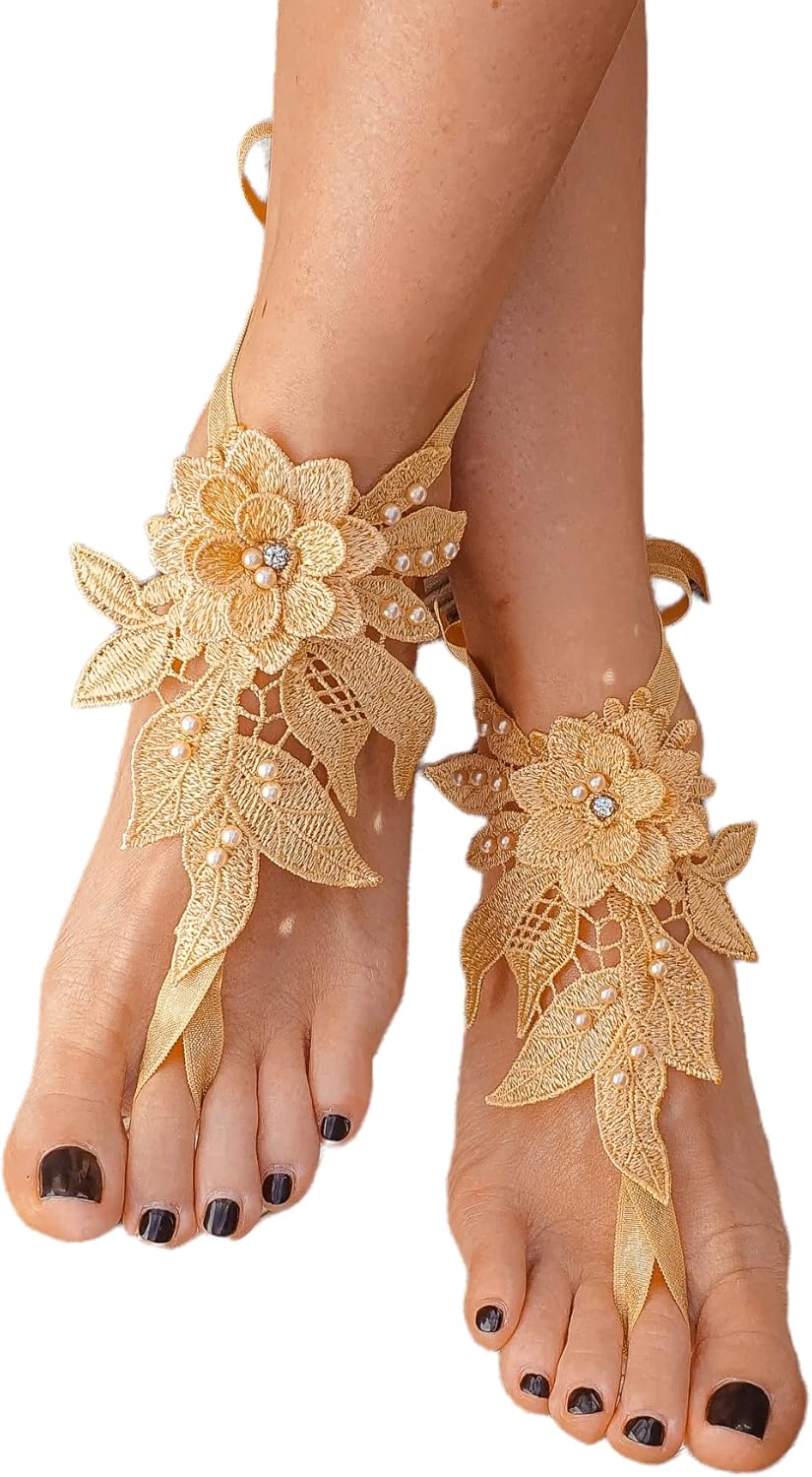 Bridal Lace Boho Barefoot Sandals by MCC for Weddings