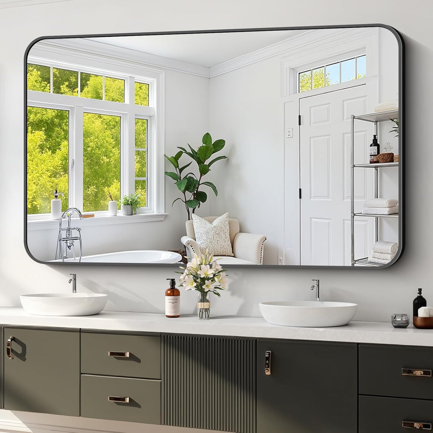 Koonmi Black Framed Bathroom Mirror - 36x60 Inch Shatterproof