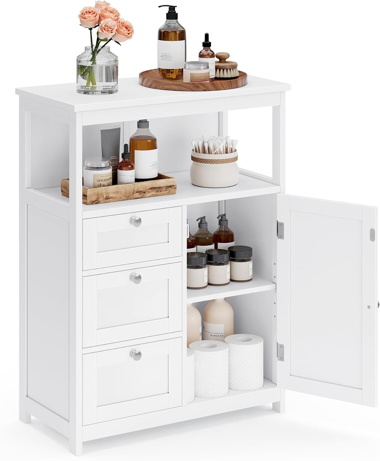 VASAGLE Bathroom Floor Storage Cabinet with 3 Drawers and Shelf