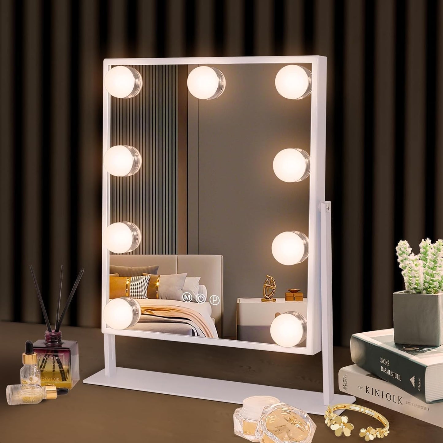 Hansong Lighted Makeup Mirror with 9 LED Bulbs and 360 Rotation