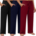 Women's Plus Size 3 Pack Wide Leg Lounge Pants - Soft Drawstring Fit