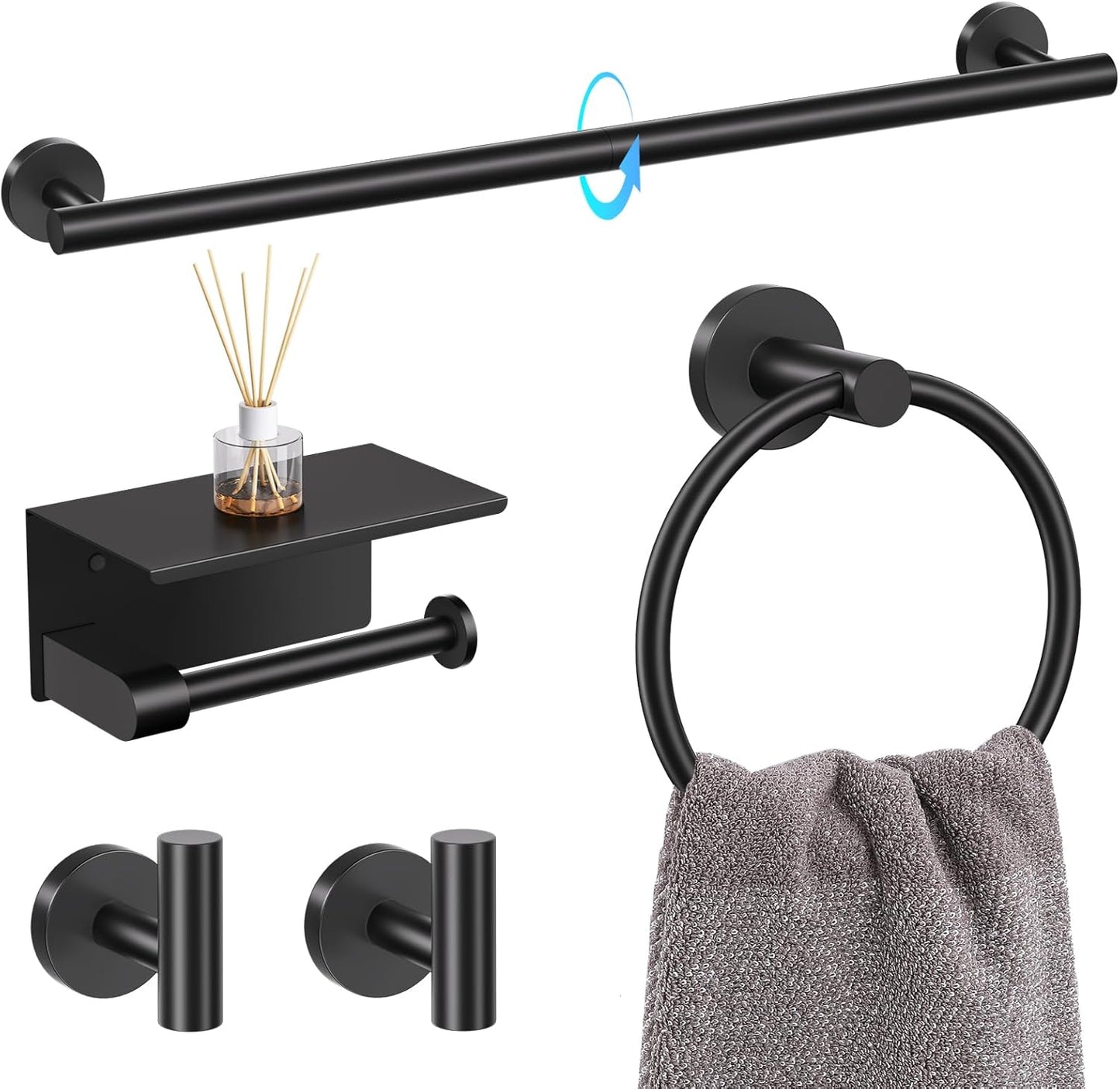 Matte Black Bathroom Towel Bar Holder Set for Modern Spaces