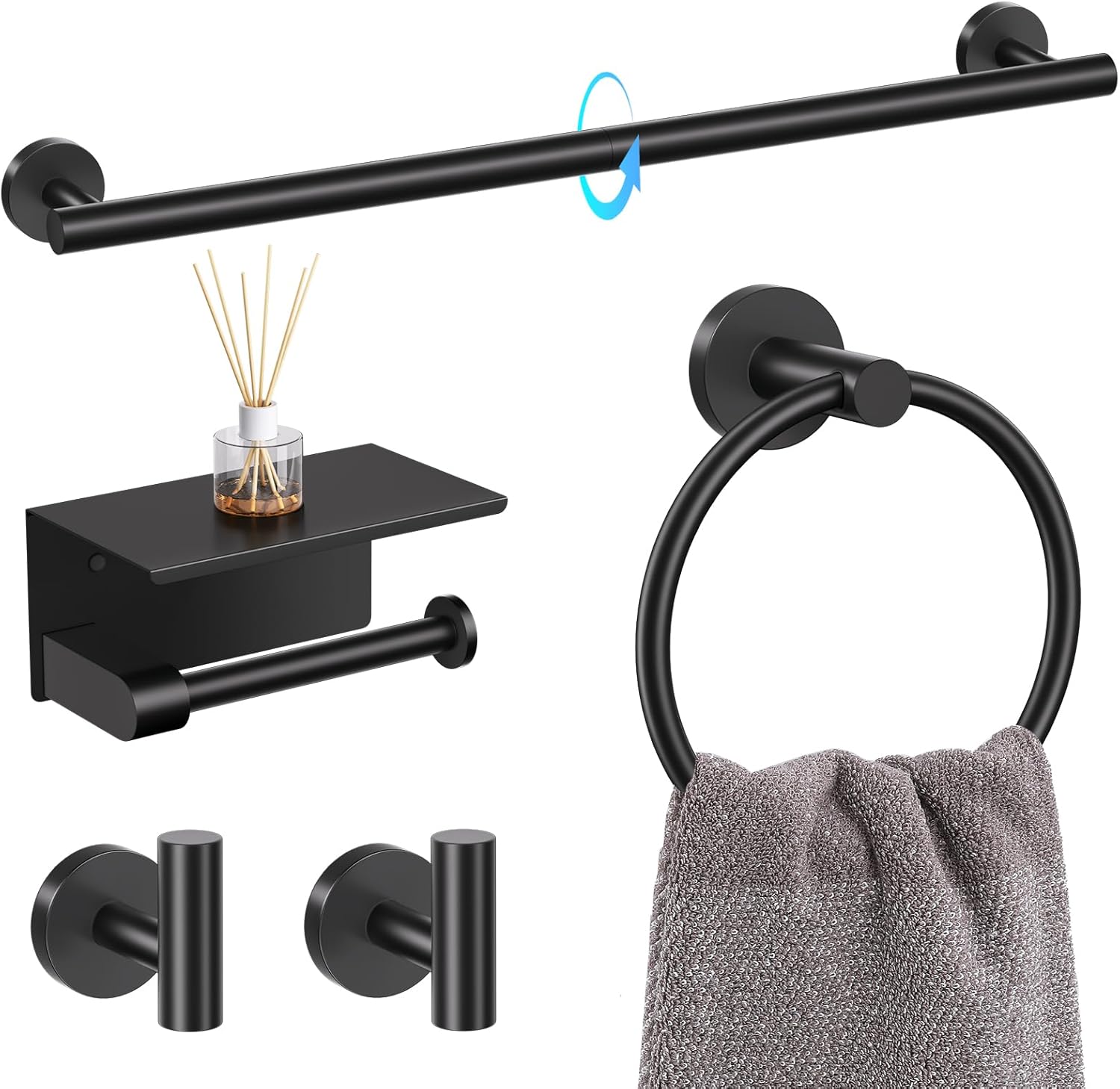 Matte Black Bathroom Towel Bar Holder Set for Modern Spaces