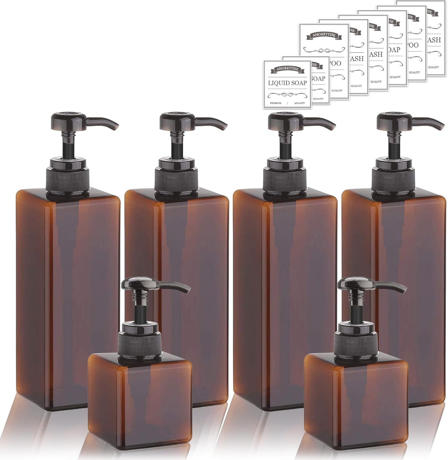 Amorettise Square Pump Bottle Set - Refillable, Convenient Shower Dispenser