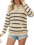 Womens Oversized V Neck Knit Pullover Hoodie - Soft Fall Sweater