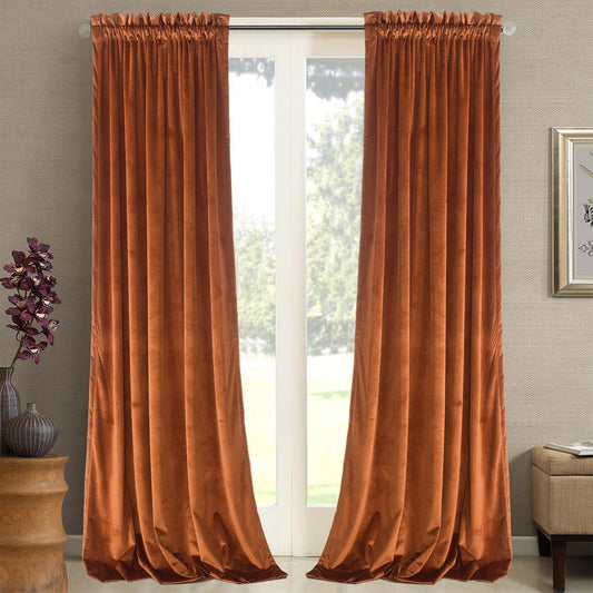 Roslynwood Orange Velvet Curtains for Living Room and Bedroom