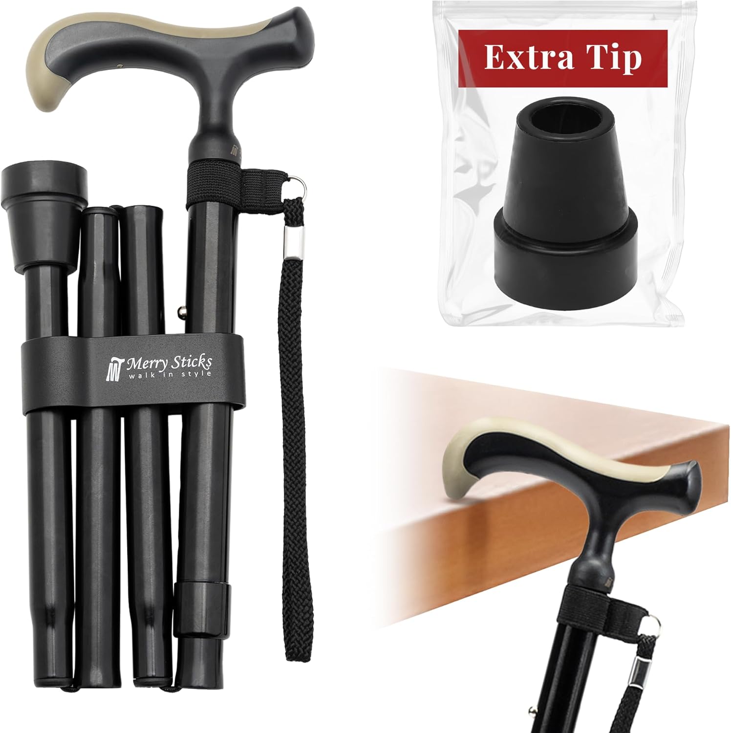 Lightweight Foldable Walking Canes for Women and Men - Jet Black
