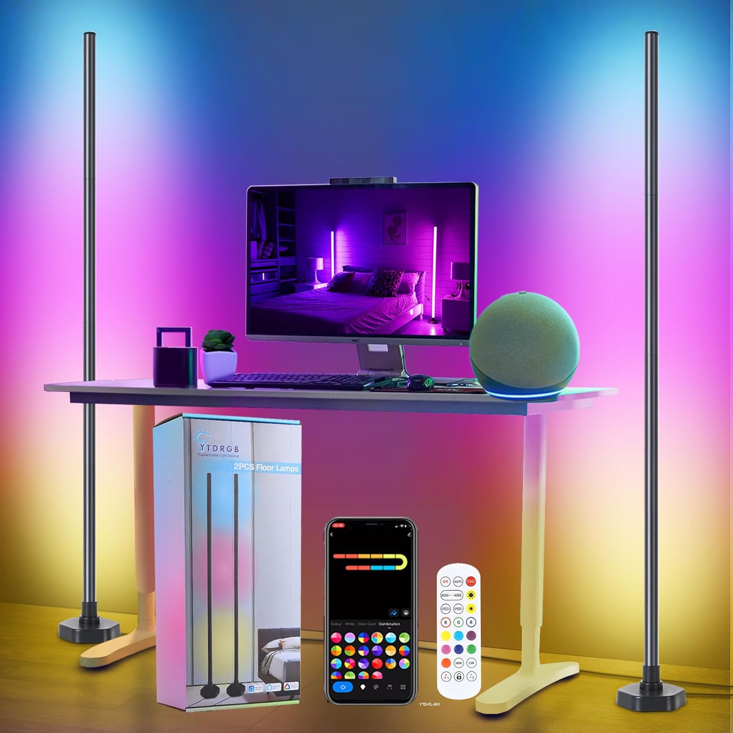 LED Floor Lamp Set of 2 with Music Sync and Alexa Control