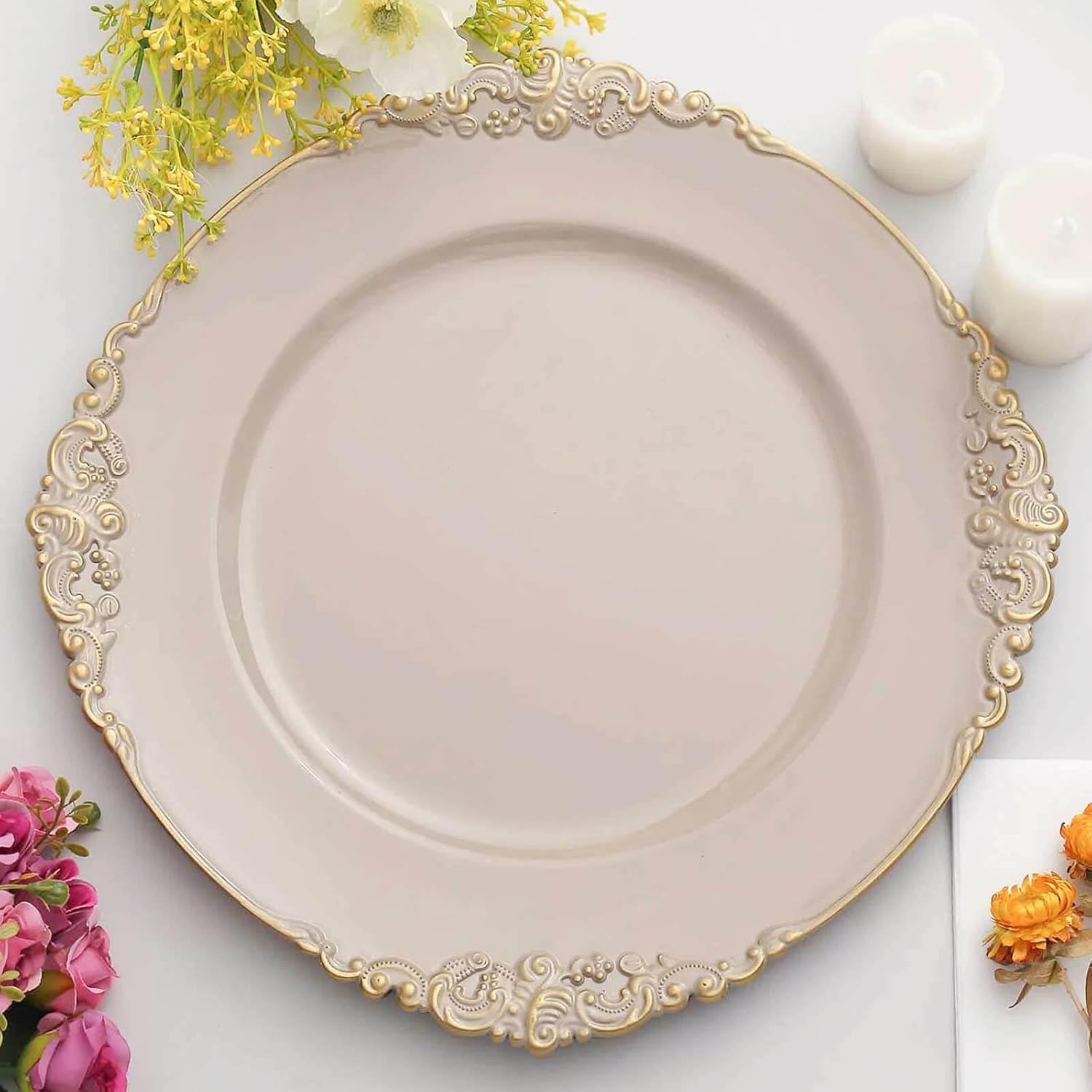 13-Inch Taupe Acrylic Charger Plates Set of 12 for Events