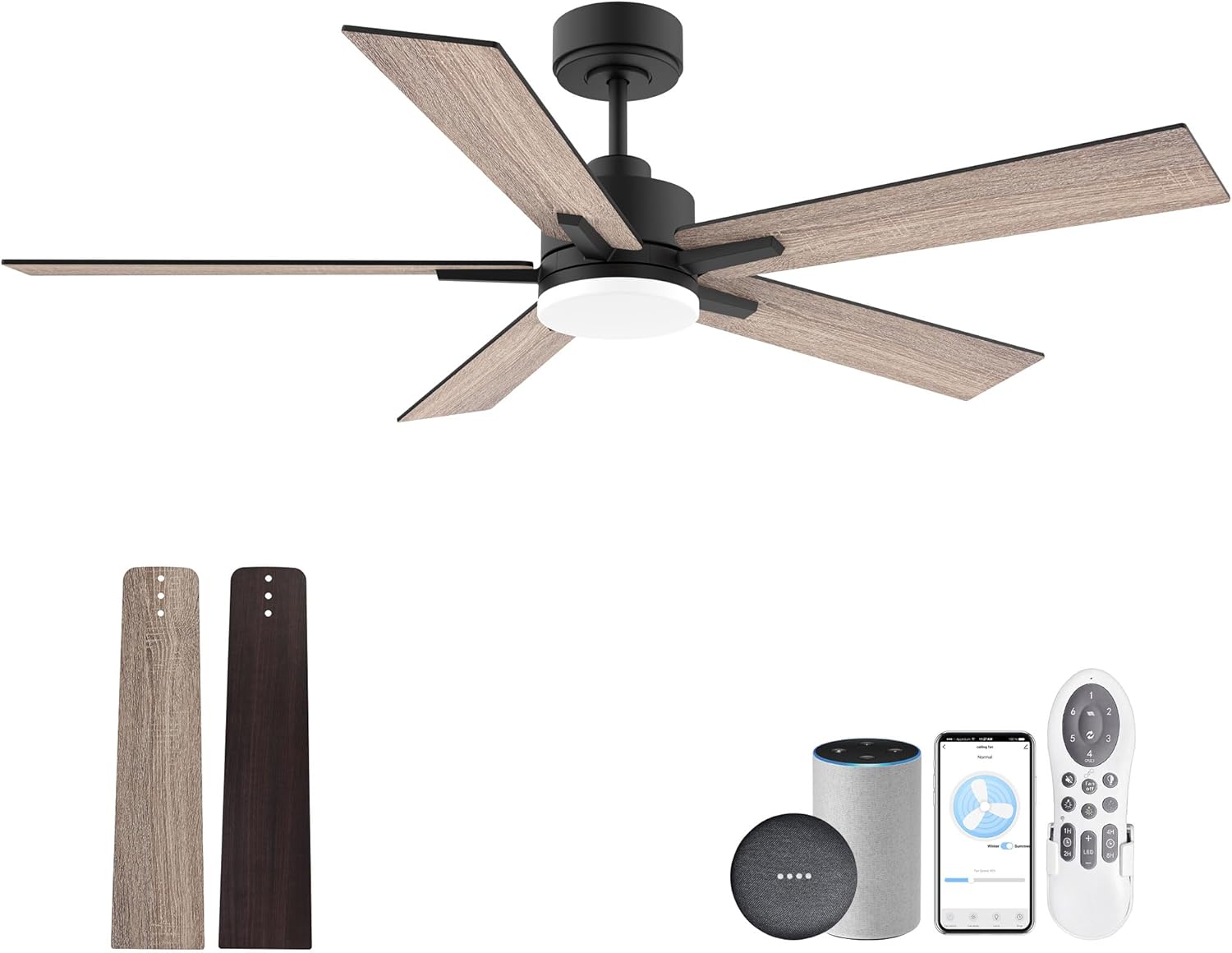 52 Smart Ceiling Fan with Lights Remote Control for Home Use