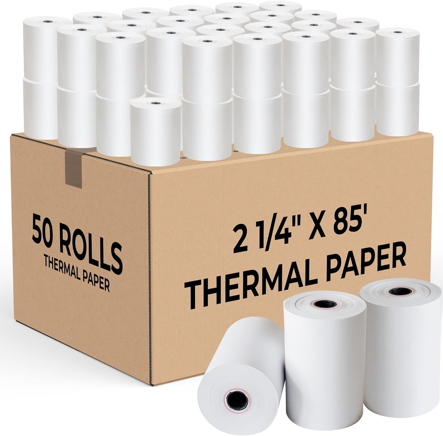 50-Pack 2 1/4 X 85 Thermal Paper Rolls for Credit Card Terminals