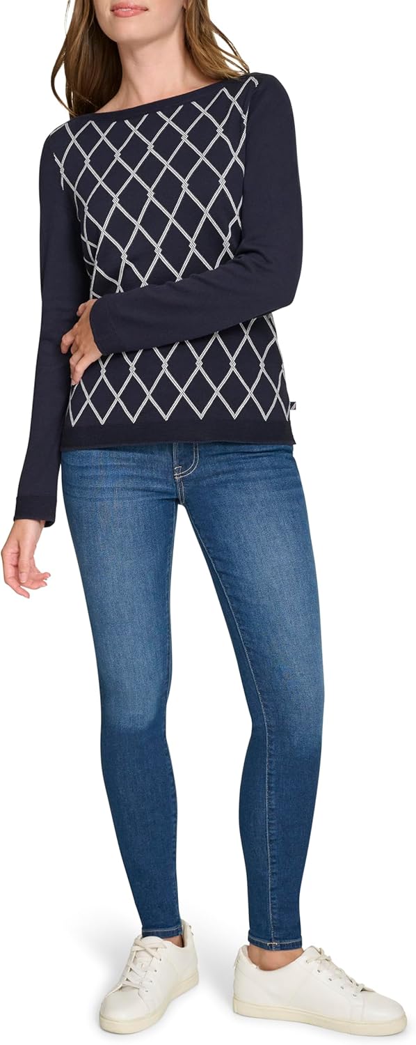Nautica Women's Intarsia Boatneck Pullover - Cozy Long Sleeve